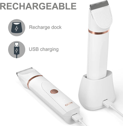 OLOV Rasierer Damen Elektrisch Intimbereich für Frauen mit Nasenhaartrimmer, USB-Ladestation, Kerami