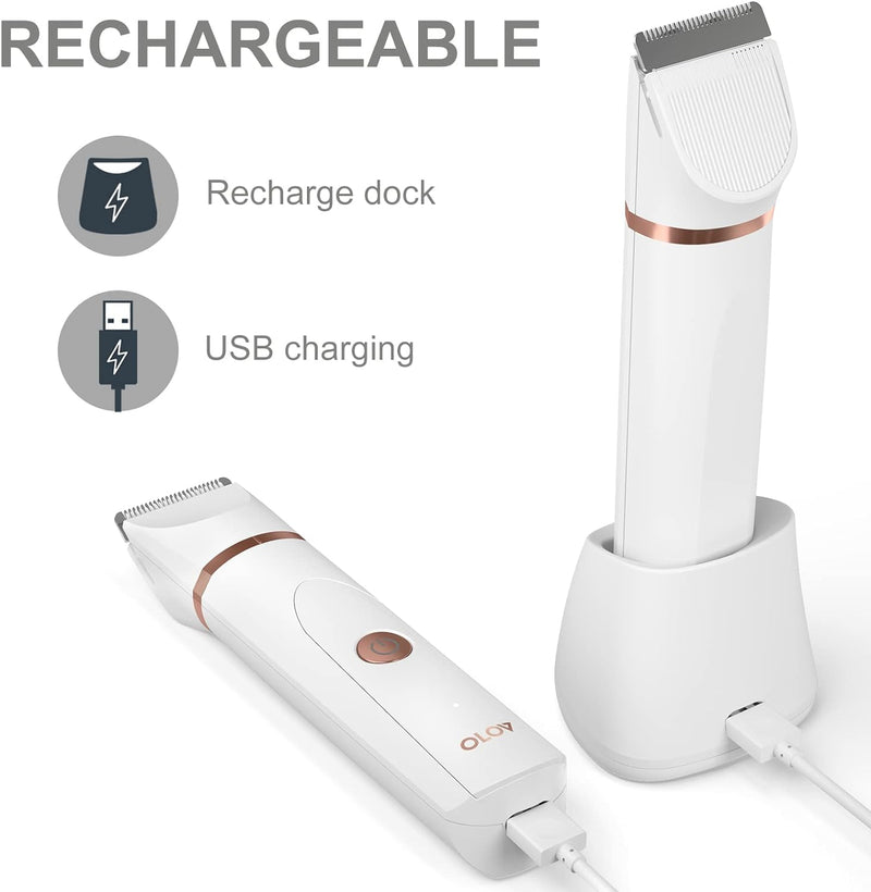 OLOV Rasierer Damen Elektrisch Intimbereich für Frauen mit Nasenhaartrimmer, USB-Ladestation, Kerami