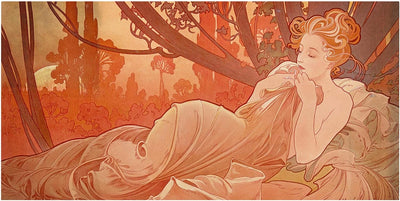 Bilderwelten Leinwandbild - Alfons Mucha - Abenddämmerung Querformat 30 x 60 cm 30cm x 60cm, 30cm x