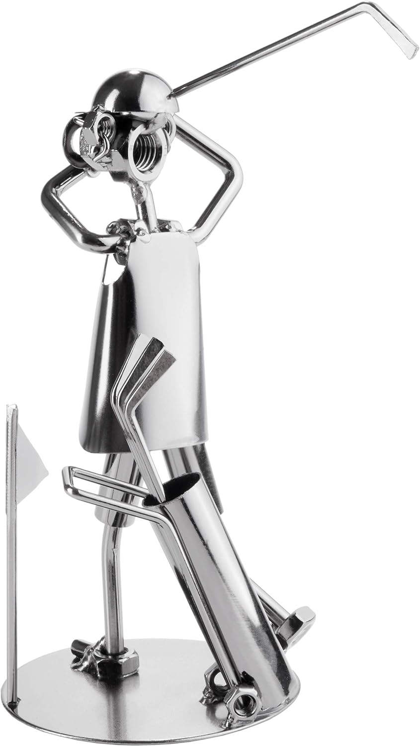BRUBAKER Schraubenmännchen Golfer - Handarbeit Eisenfigur Metallmännchen Golf - Metallfigur Geschenk