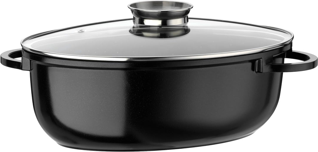 GSW 410571 Gourmet Ceramica Induktion Bräter XL oval mit Aroma-Glasdeckel 38x25cm / ca. 8,5 Liter, A