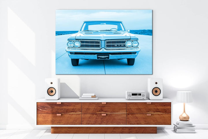 deyoli Muscle Car auf einer Landebahn Format 80x60 Effekt: Monocrome Blau als Leinwandbild, Motiv fe