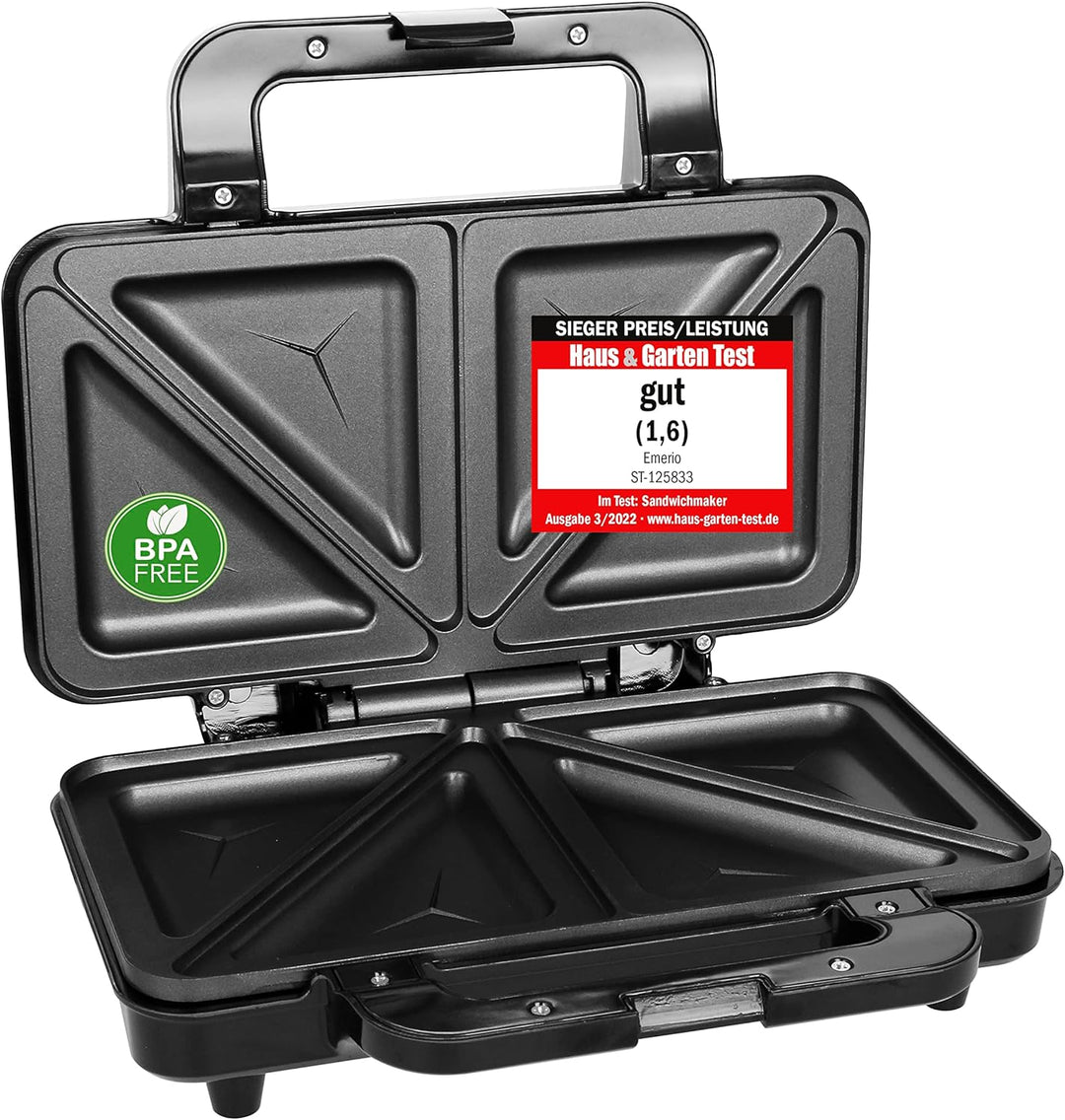 Emerio Doppel Sandwich Maker, BPA frei, für dreieckiges Sandwich, leicht zu reinigen, Antihaftbeschi