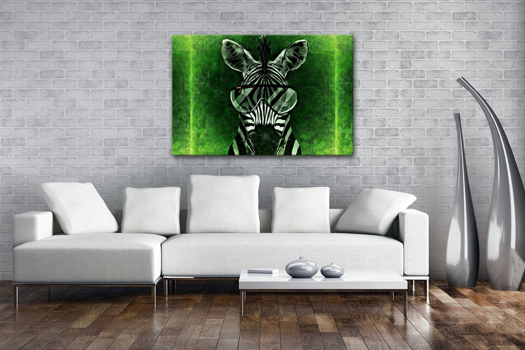 deyoli cooles Zebra mit einer stylischen Brille Format: 80x60 als Leinwandbild, Motiv fertig gerahmt