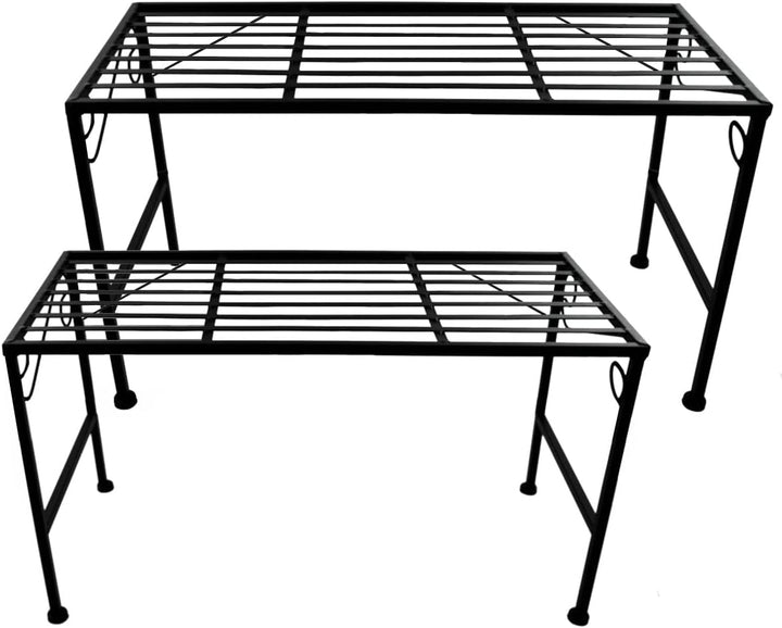 PrimoLiving Metall Blumentreppe 2-teilig schwarz - Klappbare 2-stufige Blumenbank Metall-Bank Blumen