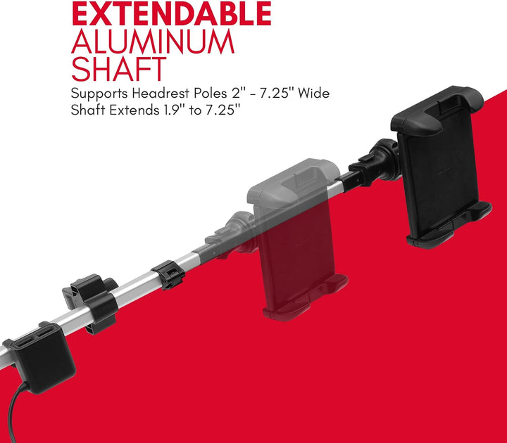 Macally Auto-Kopfstützen Tablet-Halterung mit USB-Lade-Hub & Zigarettenanzünder-Adapter – lädt 4 Ger