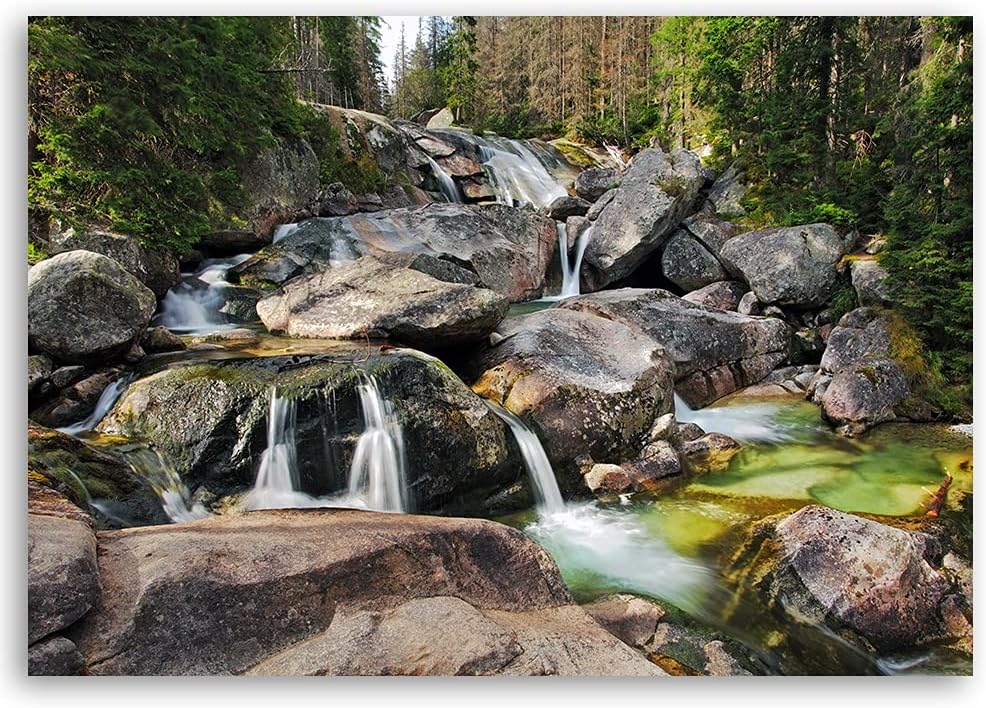 Febby Vlies Leinwandbild XXL Wasserfall Natur Teich 80x60 cm Wandbild Kunst Bilder Schlafzimmer Deko
