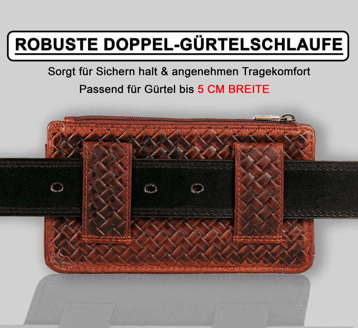 MATADOR Echt Leder Universal Handy-Tasche Holster Gürteltasche Klettverschluss Caro Design Quer für