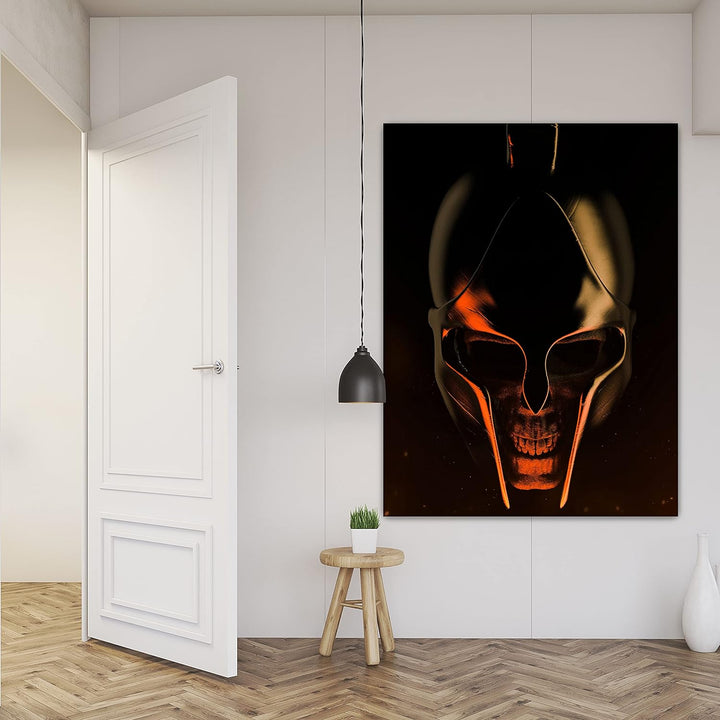 wandmotiv24 Totenkopf Wandbild aus Acrylglas, Grösse 100x75cm, Hochformat, Schädel, Helm, Sparta, Go