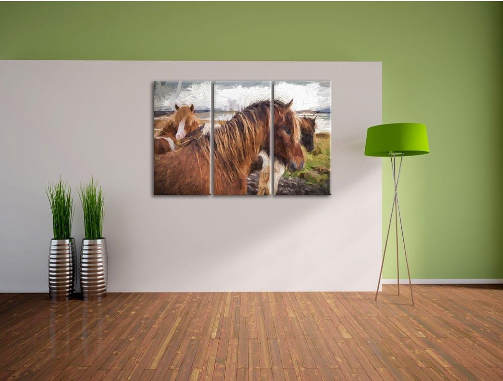 Pixxprint Herde aus Wildpferden als Leinwandbild/Grösse: 3Teilig (120x80) / Wandbild/Kunstdruck/fert
