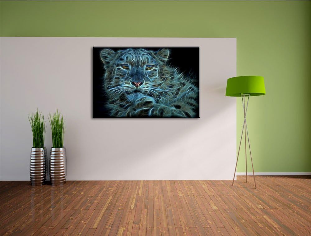 Dark scheuer Schneeleopard Deluxe Format: 100x70 cm auf Leinwand, XXL riesige Bilder fertig gerahmt