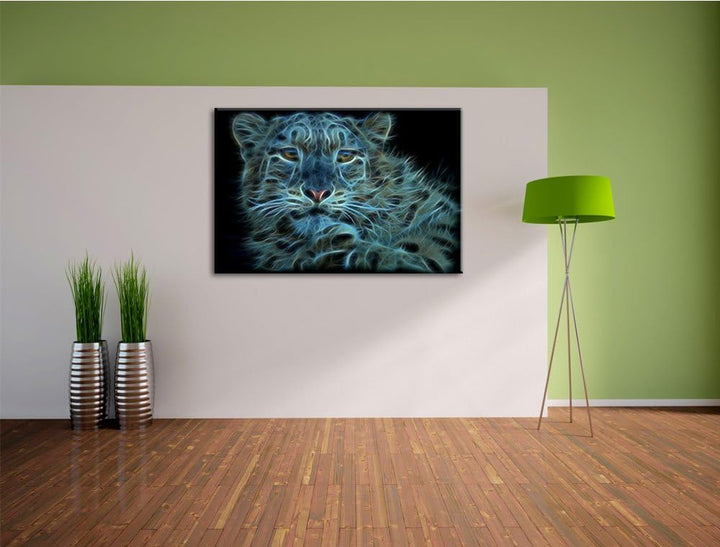 Dark scheuer Schneeleopard Deluxe Format: 100x70 cm auf Leinwand, XXL riesige Bilder fertig gerahmt