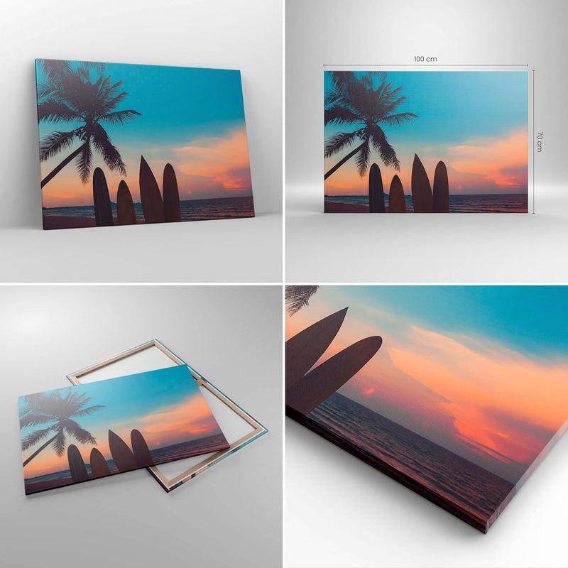 Bilder auf Leinwand 100x70cm Leinwandbild mit Rahmen Strand Meer Palme Gross Wanddeko Bild Schlafzim