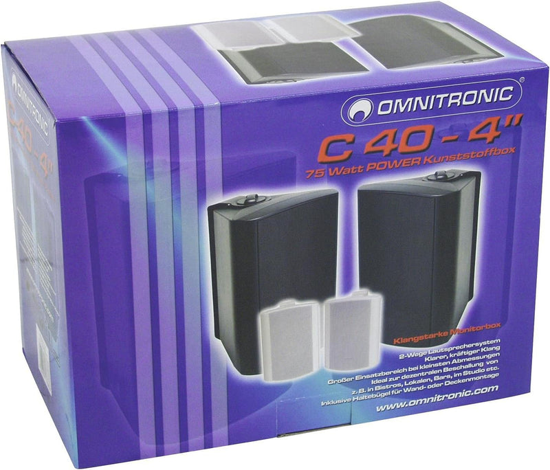 OMNITRONIC C-40 schwarz 2X | Passives 2-Wege-Lautsprecherpaar mit Halterung, 4"-Tieftöner und 35 W R
