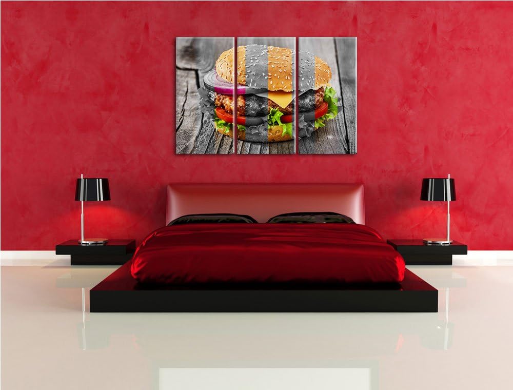 Saftiger Cheeseburger schwarz/weiss 3-Teiler Leinwandbild 120x80 Bild auf Leinwand, XXL riesige Bild