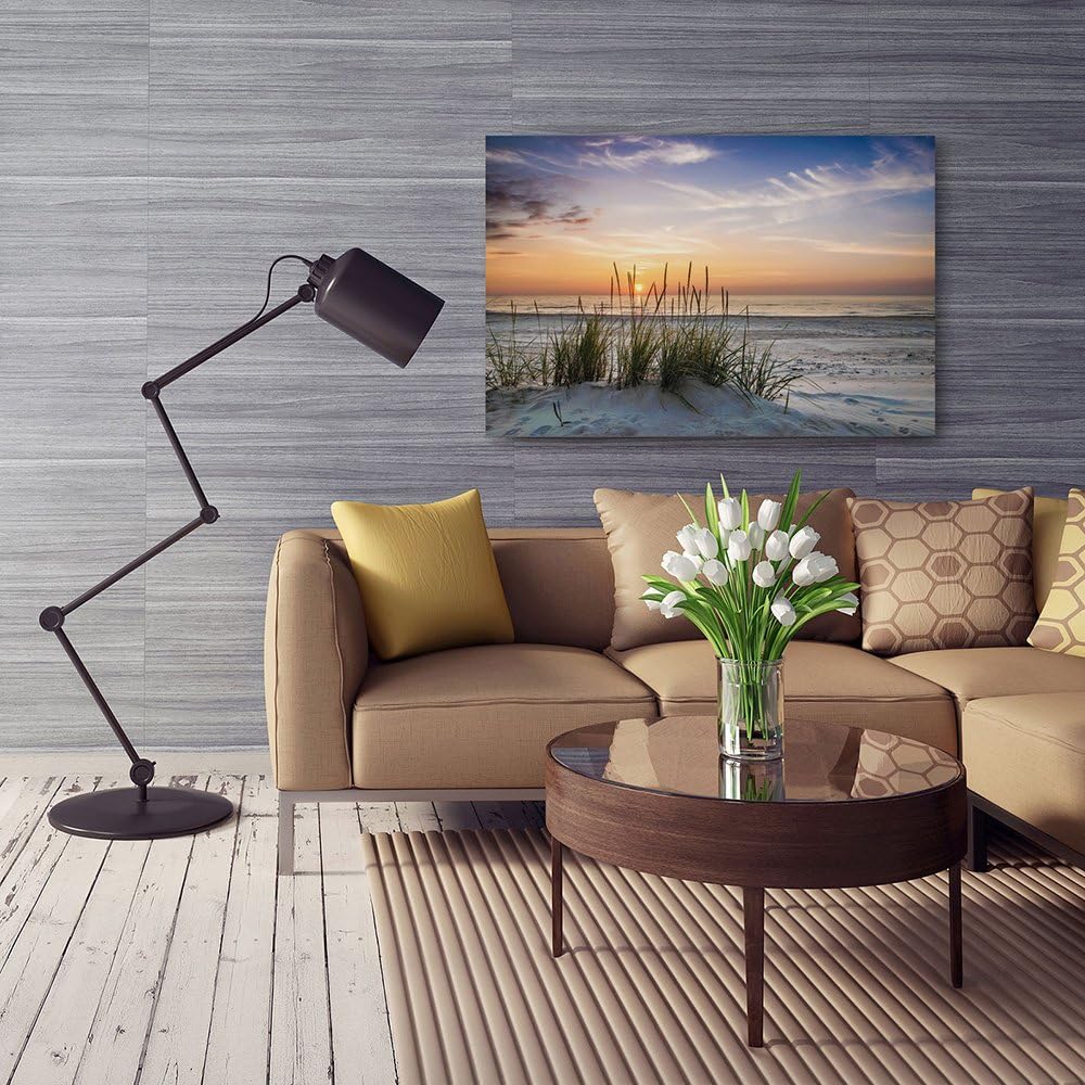 Febby Vlies Leinwandbild XXL Meer Gras Natur 100x70 cm Wandbild Kunst Bilder Schlafzimmer Deko Wohnz
