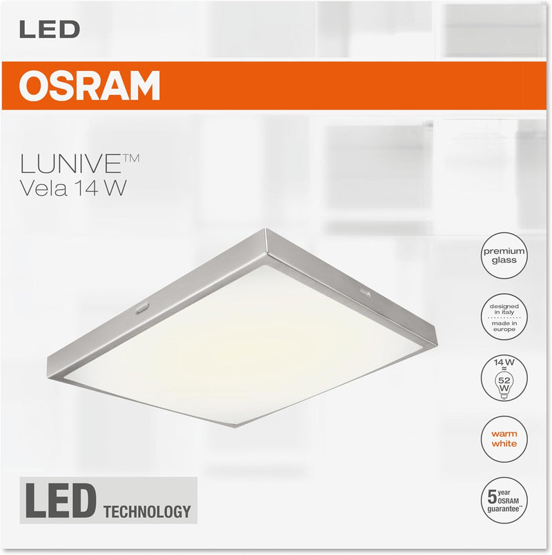 Osram LED Wand- und Deckenleuchte, Leuchte für Innenanwendungen, Warmweiss, 220,0 mm x 220,0 mm x 55