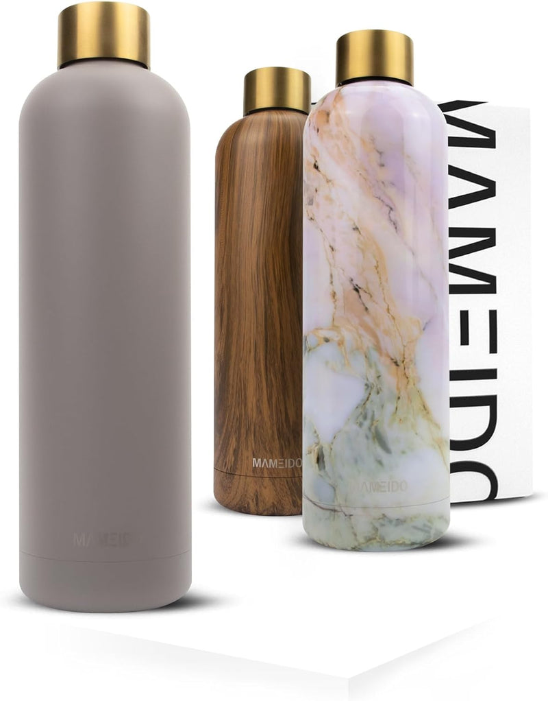 MAMEIDO Trinkflasche Edelstahl 1l, 750ml & 500ml - auslaufsichere Thermosflasche, Kohlensäure geeign