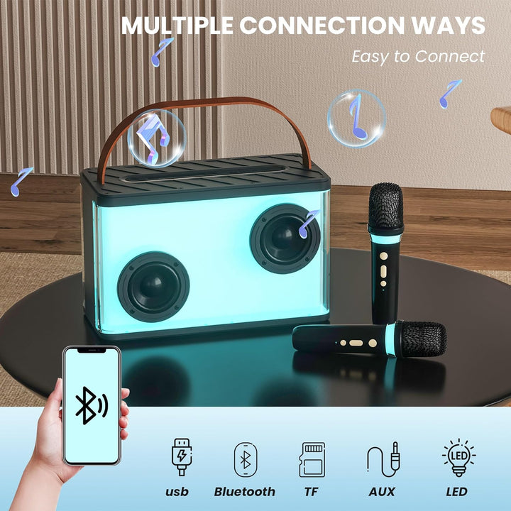 BONAOK Tragbare Karaoke-Maschine, Erwachsene Karaoke Mikrofon mit Box Bluetooth Lautsprech mit 2 Mik