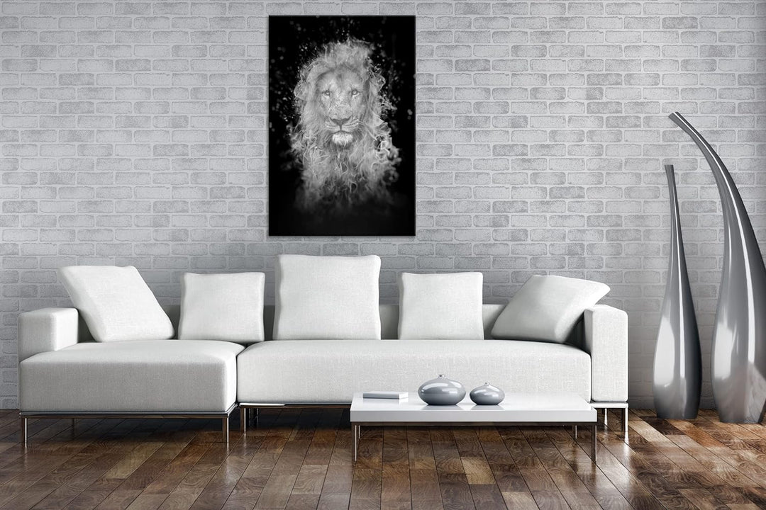 deyoli feuriger Löwe Format: 80x60 Effekt: Schwarz&Weiss als Leinwandbild, Motiv fertig gerahmt auf