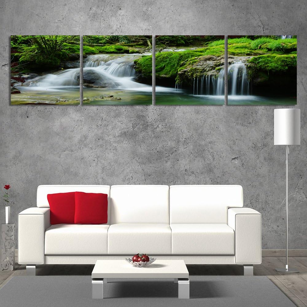Feeby Bilder 4 Teile Wasserfall Wald 200x50 cm Wohnzimmer Schlafzimmer Büro Flur Küche Wandbilder Mo