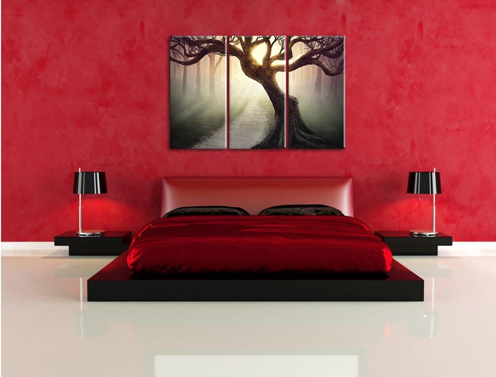 Pixxprint Baum am Waldweg als Leinwandbild/Grösse: 3 Teilig (120x80) cm/Wandbild/Kunstdruck/fertig b