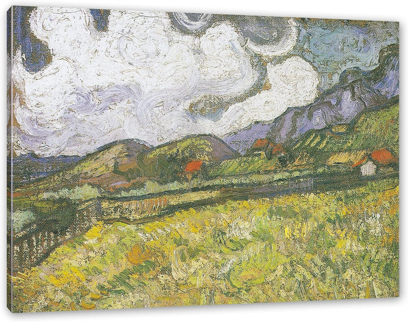 Vincent Van Gogh - Weizenfeld hinter Saint-Paul als Leinwandbild / Grösse: 100x70 cm / Wandbild / Ku