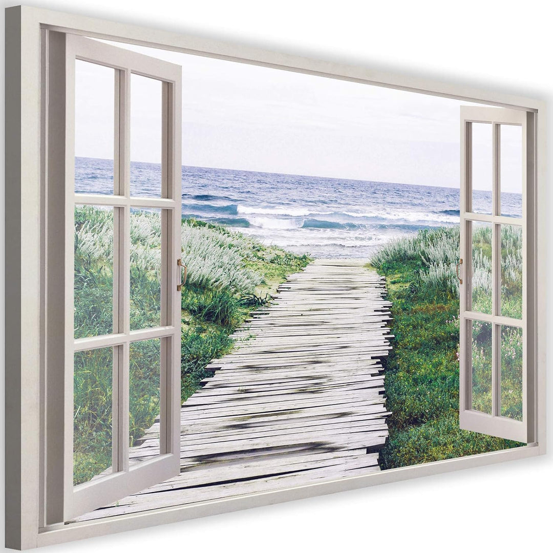 Feeby Viles - Leinwand Bilder - Fensterblick Natur- 120x80 cm- Deko Wohnzimmer - Wandbilder Schlafzi
