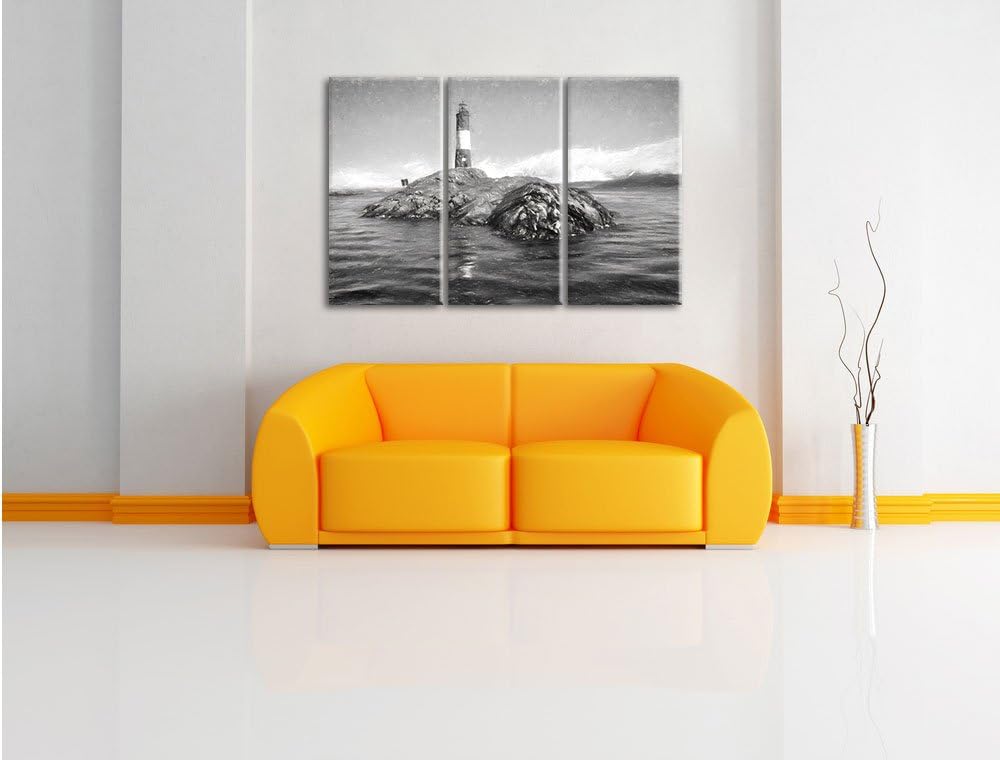 Pixxprint Leuchtturm mit Robben als Leinwandbild/Grösse: 3 Teilig (120x80) cm/Wandbild/Kunstdruck/fe