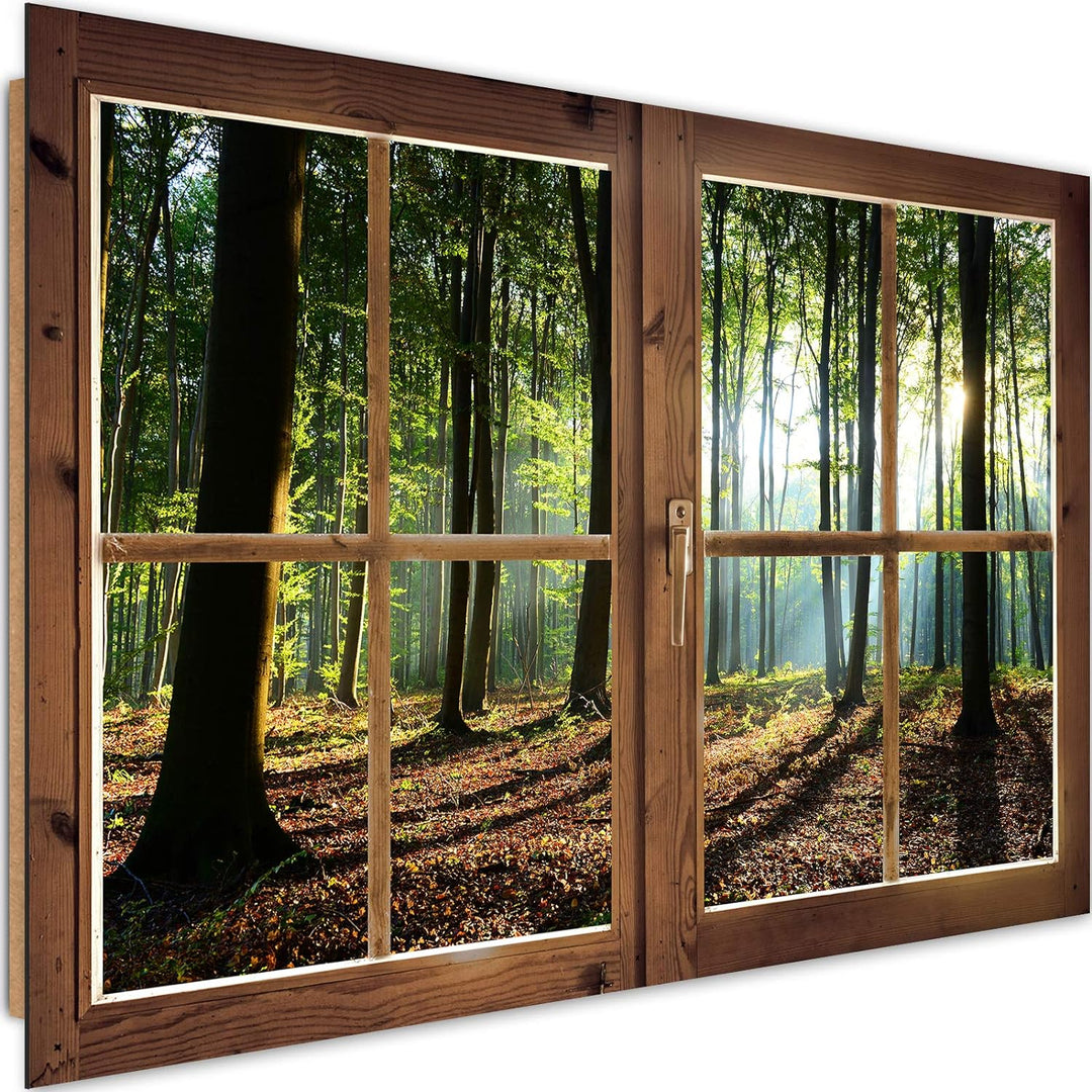 Wanddeko Fensterrahmen Kunst Modern Art Bilder Wald Blätter mehrfarbig 90x60 cm M12866 90x60 cm, M12