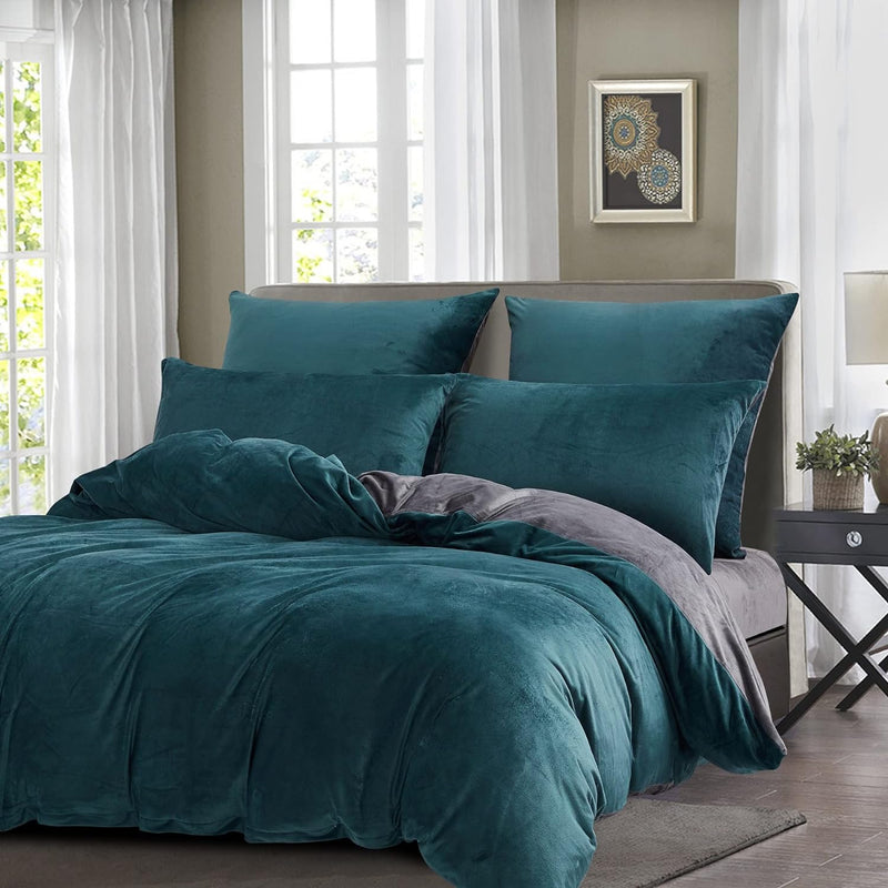 Luofanfei Warme Plüsch Bettwäsche 220x240 Warm Winter Flauschig Fleece Bettwäsche Set Petrol Blau Gr