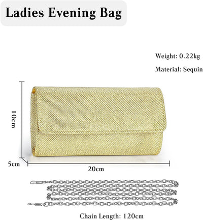 CORIOS Damen Clutch Tasche Pailletten Abendtasche Glitzernde Handtasche mit Abnehmbarer Kette Brautt