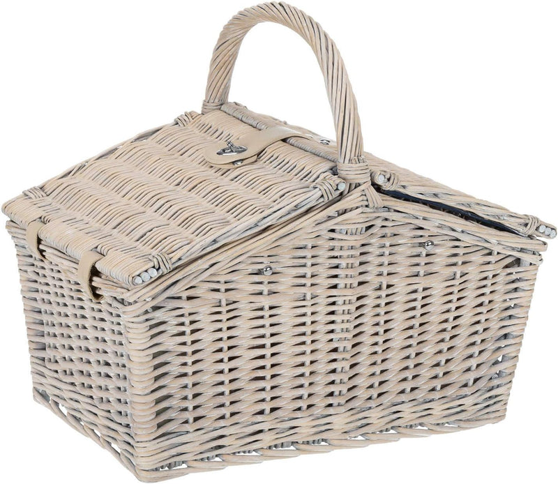 anndora Picknickkorb 4 Personen Weidenkorb Henkelkorb beige + Zubehör 23 TLG. Beige - Blau Weiss, Be