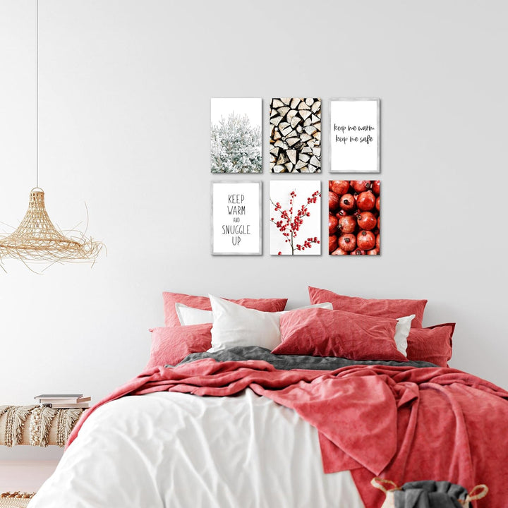 Novart Wandbilder Set - KOMPLETT AUFHÄNGFERTIG - Made in Germany - Moderne Bilder Winter Wohnzimmer
