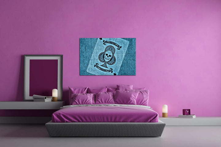 deyoli Spielkarte Ass Kreuz Format 80x60 Effekt: Monocrome Blau als Leinwandbild, Motiv fertig gerah