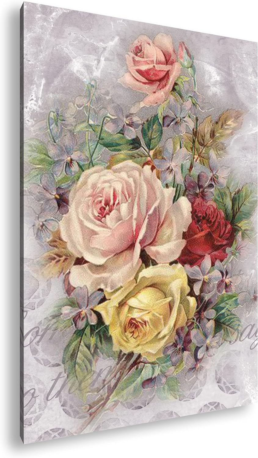 deyoli rosiger Blumenstrauss Format: 60x40 als Leinwandbild, Motiv fertig gerahmt auf Echtholzrahmen