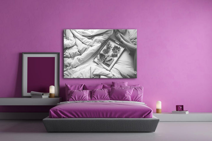 deyoli gesundes Frühstück im Bett Format: 80x60 Effekt: Schwarz/Weiss als Leinwand, Motiv fertig ger