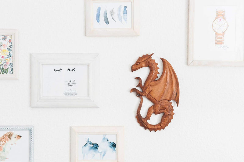 Windalf Wandbild Saphir h: 29 cm Drache Links schauend Handarbeit aus Holz