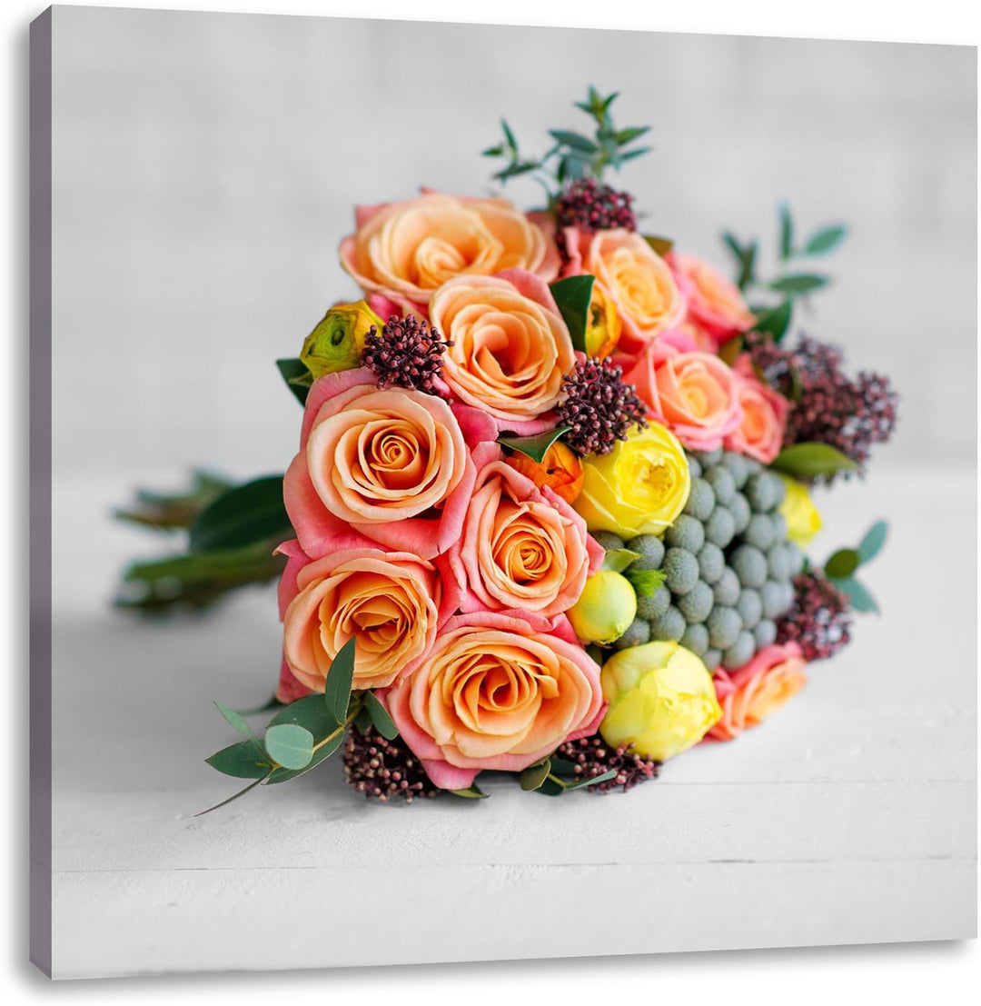 Pixxprint Romantischer Blumenstrauss als Leinwandbild/Grösse: 70x70 cm/Wandbild/Kunstdruck/fertig be