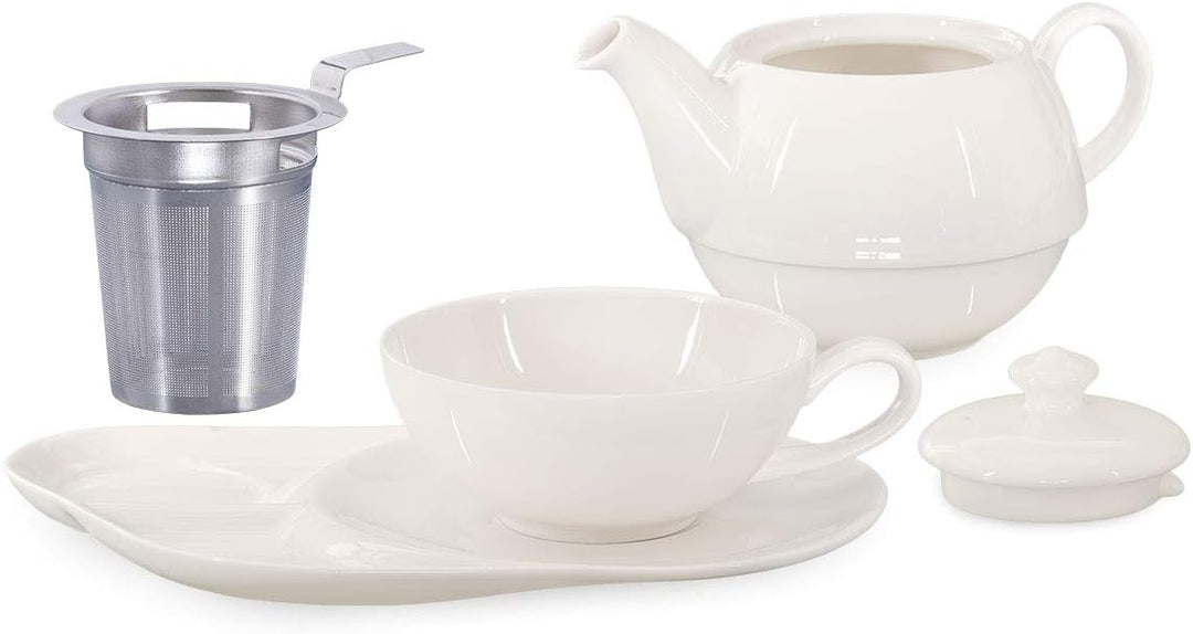 Buchensee Tea for One mit Sieb Lena 500ml aus Crystal Bone China Porzellan in fein-cremigem Weiss. T