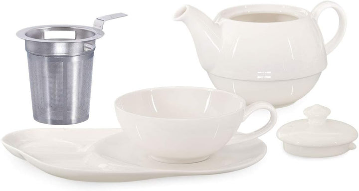 Buchensee Tea for One mit Sieb Lena 500ml aus Crystal Bone China Porzellan in fein-cremigem Weiss. T