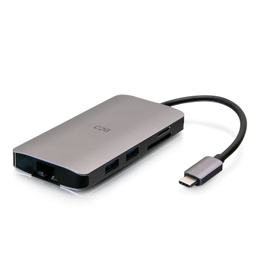 C2G USB-C 8-in-1 Mini-Dockingstation mit HDMI, 2x USB-A, Ethernet, SD-Kartenleser und USB-C-Ladefunk