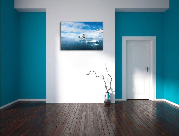 Pixxprint Winterlandschaft in der Antarktis / 100x70cm Leinwandbild bespannt auf Holzrahmen/Wandbild