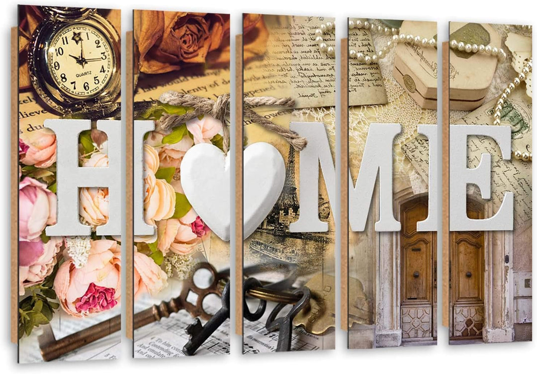 Feeby Wanddeko 5 teile Haus 150x100 cm Bilder modern Wanddekoration Wohnung Wohnzimmer Beige Deko Pa