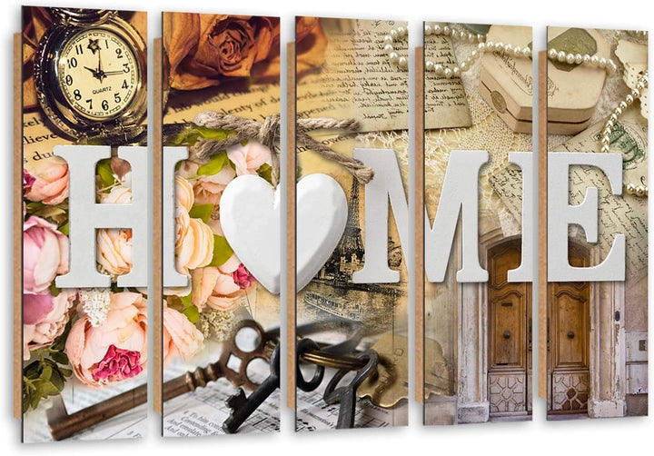 Feeby Wanddeko 5 teile Haus 150x100 cm Bilder modern Wanddekoration Wohnung Wohnzimmer Beige Deko Pa