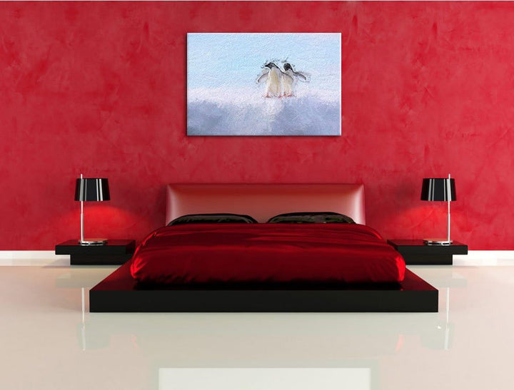 zwei kleine Adeliepinguine auf Eisscholle Deluxe Format: 100x70 cm auf Leinwand, XXL riesige Bilder