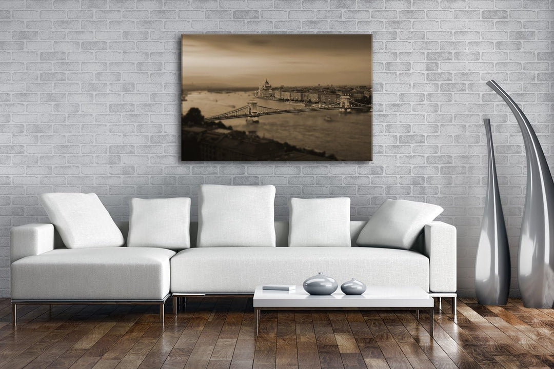 deyoli Budapest bei Abenddämmerung Format: 80x60 Effekt: Sepia als Leinwand, Motiv fertig gerahmt au