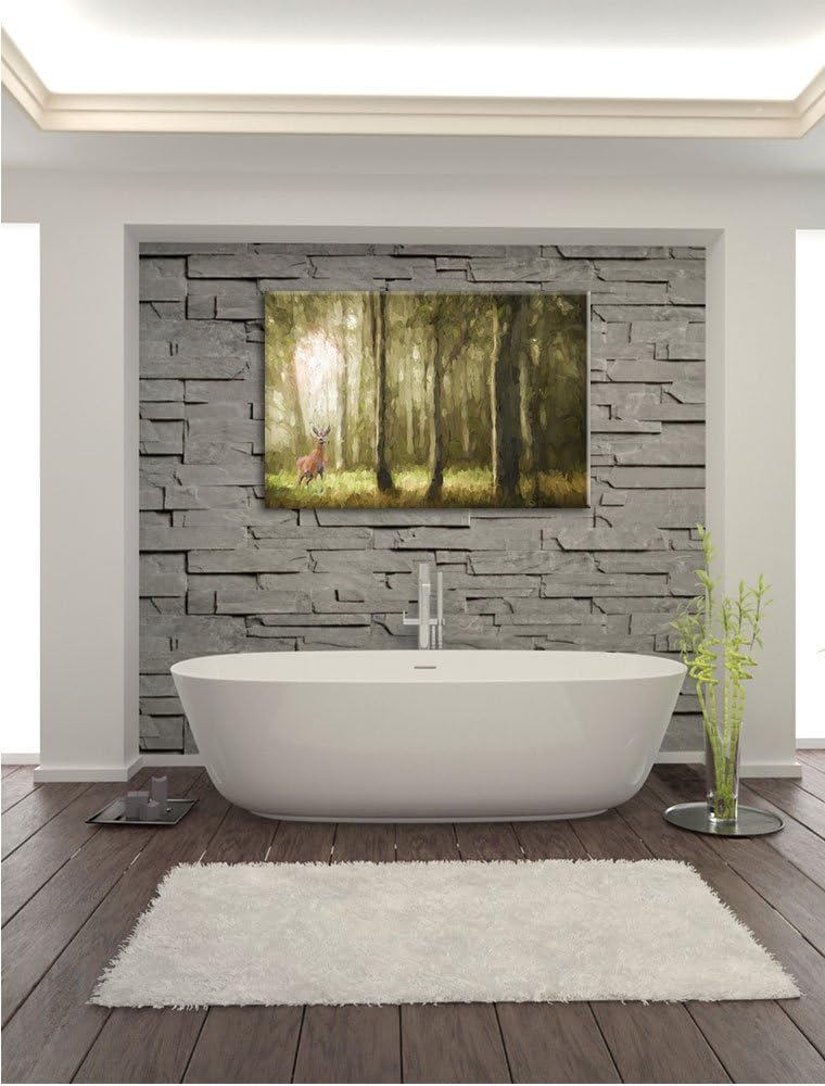 Pixxprint Einsamer Hirsch im tiefen Wald Kunst Pinsel Effekt, Format: 100x70 auf Leinwand, 100x70