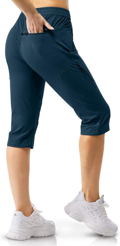 33,000ft Damen 3/4 Hose Capri Wanderhose Stretch Leichte Radhose Taschen Sommer Outdoor Golf Hose 38