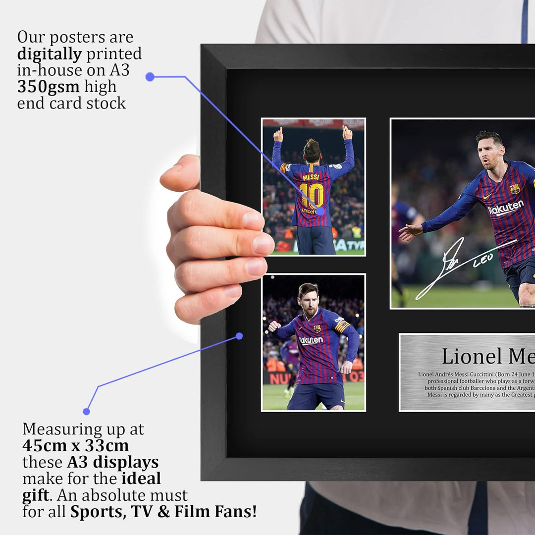 HWC Trading Lionel Messi A3 Gerahmte Signiert Gedruckt Autogramme Bild Druck-Fotoanzeige Geschenk Fü